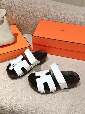 Hermes Kos Clog White Slides