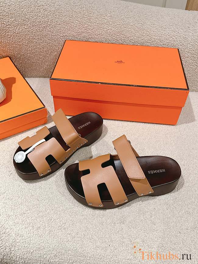 Hermes Kos Clog Brown Slides - 1