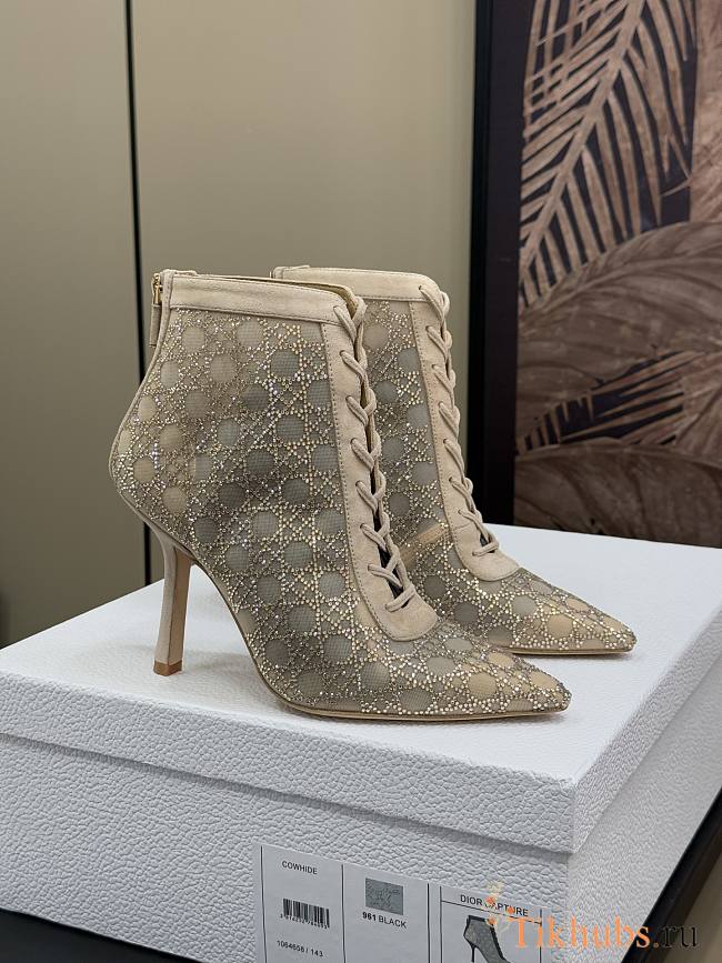 Dior Capture Heeled Ankle Boot Transparent Beige Mesh 10cm - 1