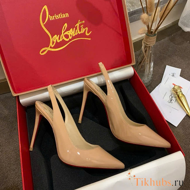 Christian Louboutin Patent Kate Sling 85 Pumps Nude - 1