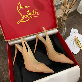 Christian Louboutin Patent Kate Sling 85 Pumps Nude