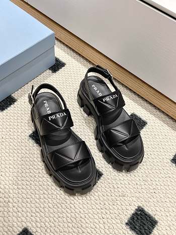 Prada Monolith Leather Platform Black Sandals