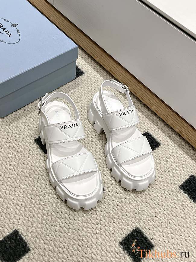 Prada Monolith Leather Platform White Sandals - 1