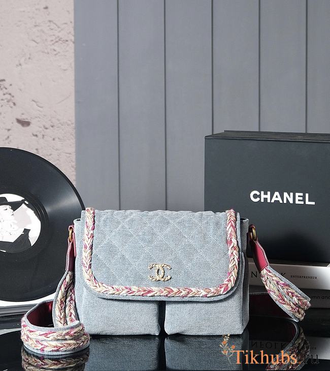 Chanel Vintage Shoulder Bag Denim Blue 27cm - 1