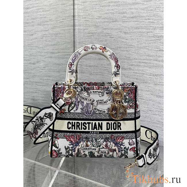 Dior Medium Lady D-Lite Bag Latte Multicolor Cabinet 24x11x20cm - 1