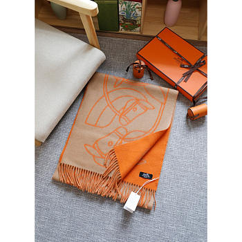 Hermes Cashmere Scarf In Orange/Beige 90x90cm