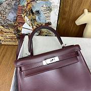 Hermes Kelly 25 Bag Red Wine Box Leather Silver 25cm - 5