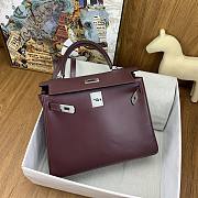 Hermes Kelly 25 Bag Red Wine Box Leather Silver 25cm - 2