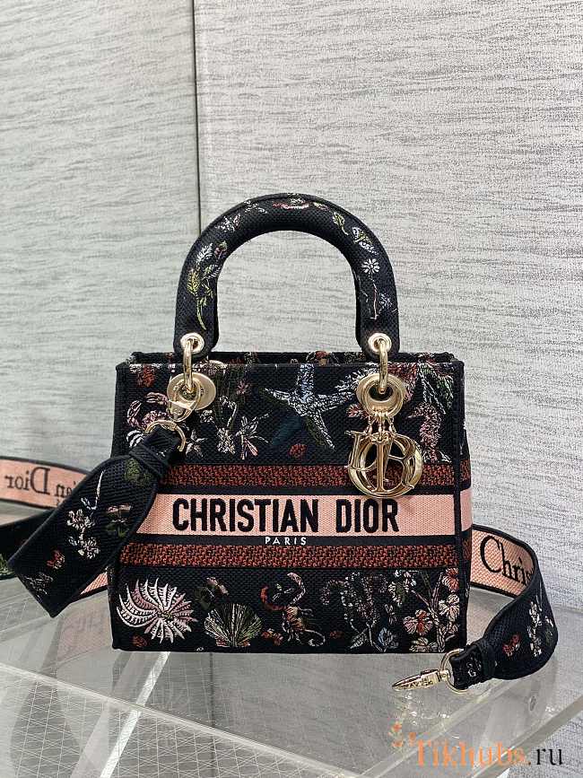 Dior Medium Lady D-Lite Bag Black Cabinet 24x21x12cm - 1