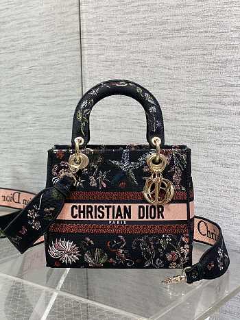 Dior Medium Lady D-Lite Bag Black Cabinet 24x21x12cm