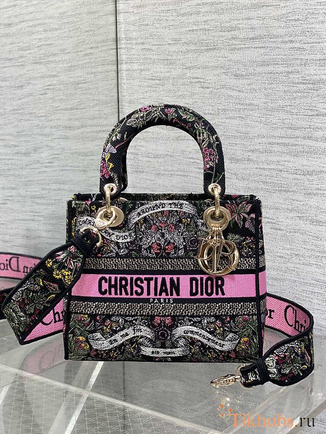 Dior Medium Lady D-Lite Bag Black Around the World 24x21x12cm - 1