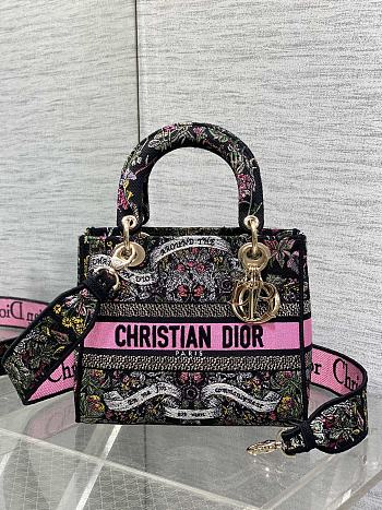 Dior Medium Lady D-Lite Bag Black Around the World 24x21x12cm