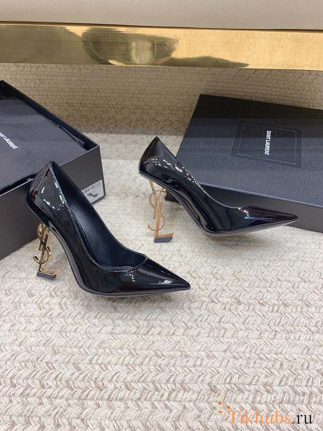 YSL Opyum Pump Black Patent Gold Heel 10cm - 1