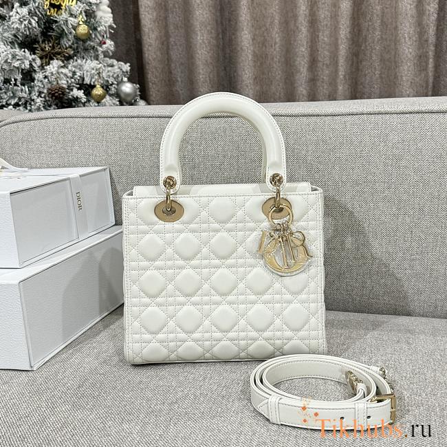 Dior Medium Lambskin Cannage Lady Dior White 24cm - 1