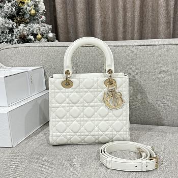 Dior Medium Lambskin Cannage Lady Dior White 24cm