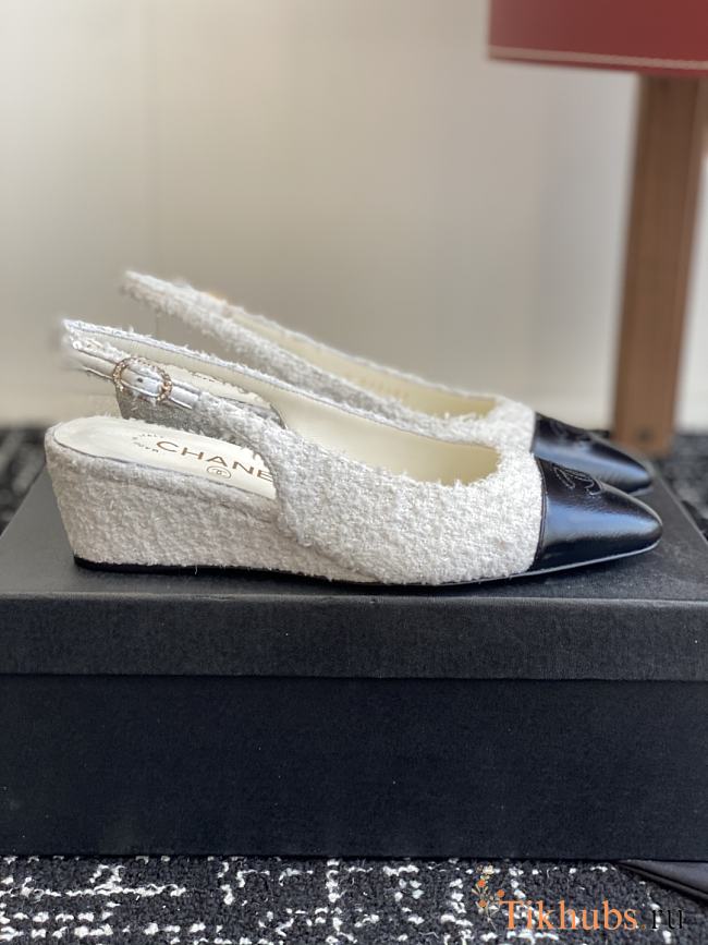 Chanel Slingback Sandals White Tweed - 1