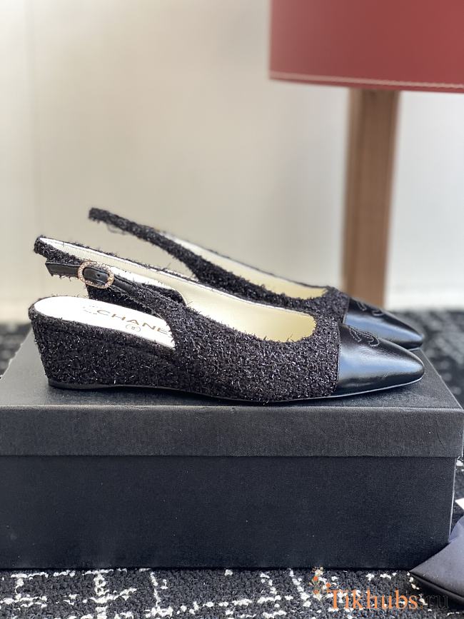 Chanel Slingback Sandals Black Tweed - 1