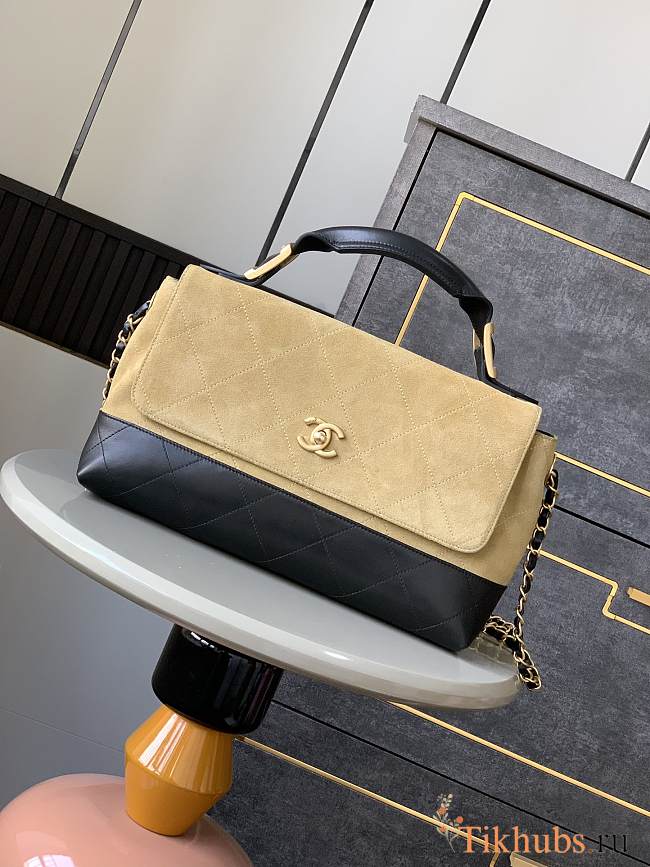 Chanel Handbag Suede Leather Black 33x12x18cm - 1