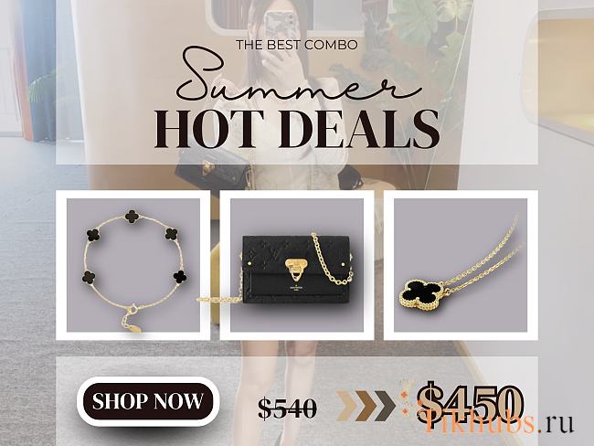 (Final Price Please Don't use Code) Combo LV Bag , VCA Black Bracelet and Necklace - 1