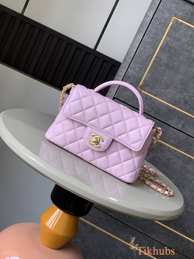 Chanel Small Flap Bag Top Handle Lambskin Gold Light Pink 22x11.5x6cm - 1