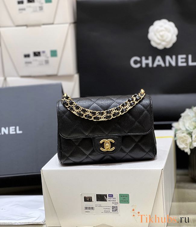 Chanel Mini Flap Bag Caviar Gold Black Gold 18x13x5.5cm - 1