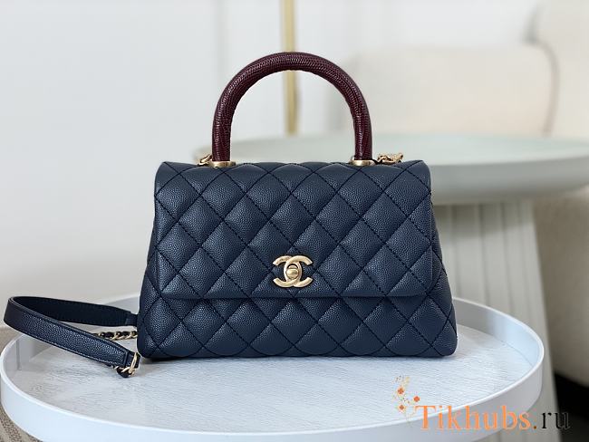 Chanel Coco Handle Bag Small Navy Blue Brown Caviar Gold 24cm - 1