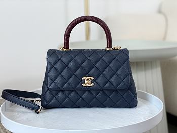 Chanel Coco Handle Bag Small Navy Blue Brown Caviar Gold 24cm