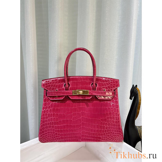 Hermes Birkin 25 Pink Rose Mexico Shiny Alligator Bag 25cm - 1