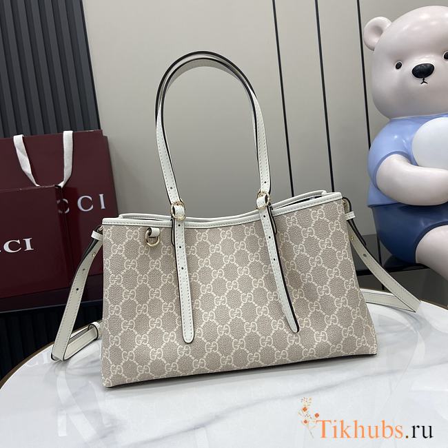 Gucci GG Emblem Small Tote Bag Beige White 30x18x11cm - 1