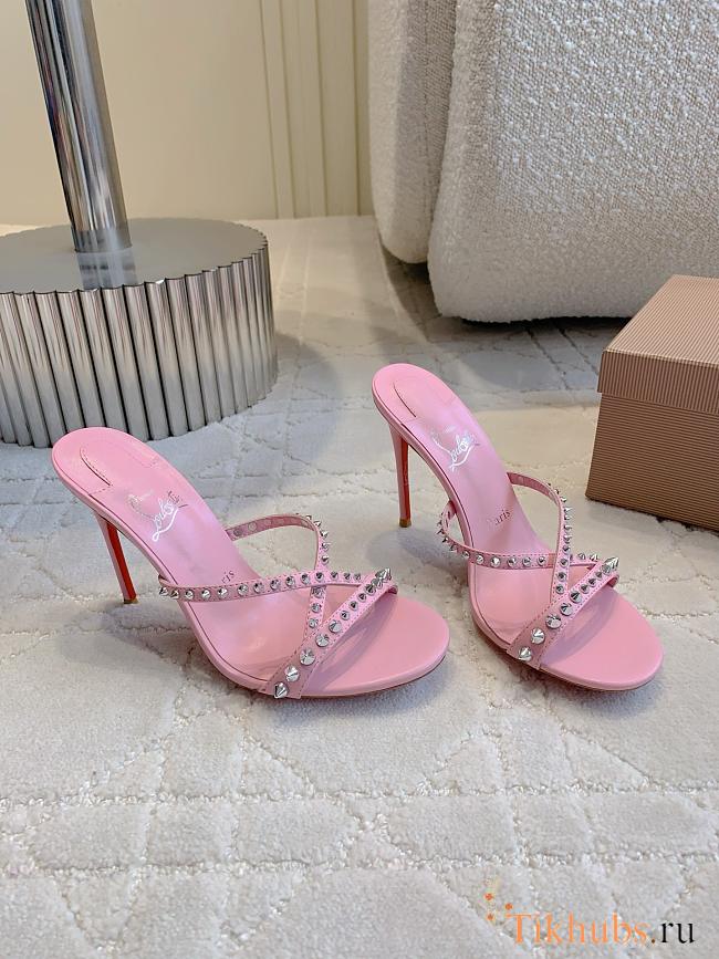 Christian Louboutin Tatoosh Spikes Pink Slide Sandals 8.5cm - 1