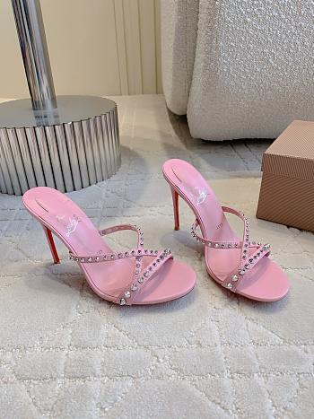 Christian Louboutin Tatoosh Spikes Pink Slide Sandals 8.5cm