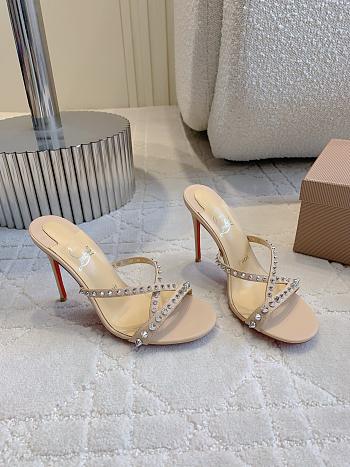 Christian Louboutin Tatoosh Spikes Beige Slide Sandals 8.5cm