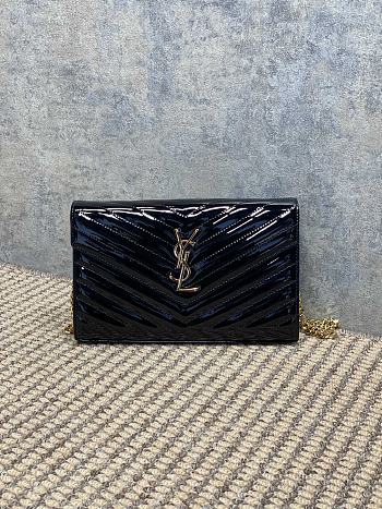 YSL Envelope Wallet Bag Black Patent Gold 22.5x14x4cm