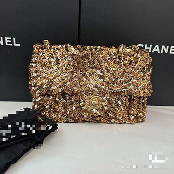 Chanel Flap Bag Gold Sequins 21x14x8cm