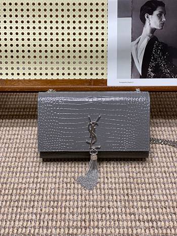 YSL Kate Bag Grey Silver Crocodile 24x14.5x5.5cm