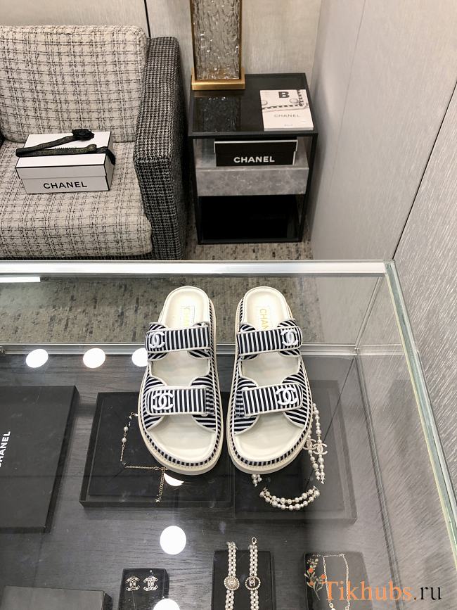 Chanel Black White Sandal Slides - 1
