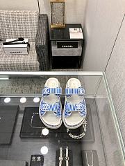 Chanel Blue White Sandal Slides - 1