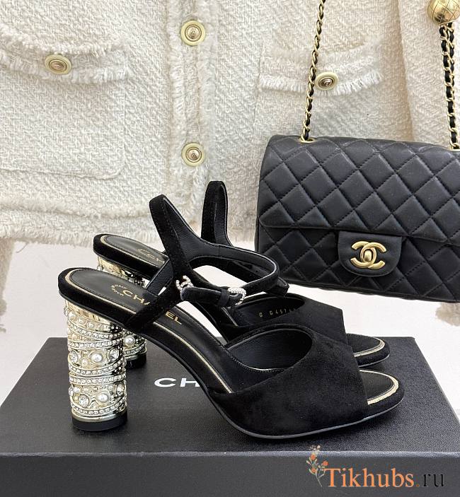 Chanel Sandal Heel Black Suede 8cm - 1