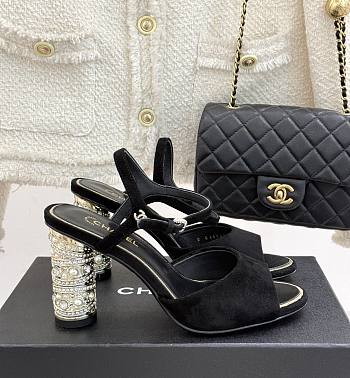 Chanel Sandal Heel Black Suede 8cm