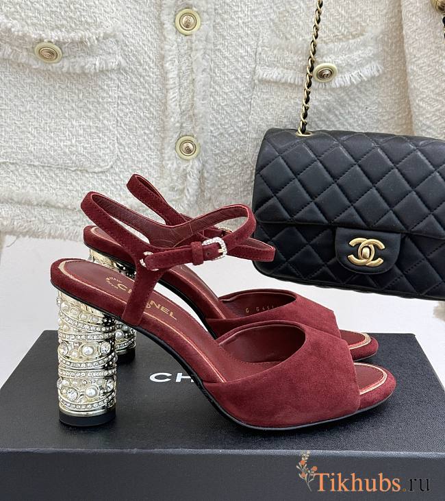 Chanel Sandal Heel Red Suede 8cm - 1