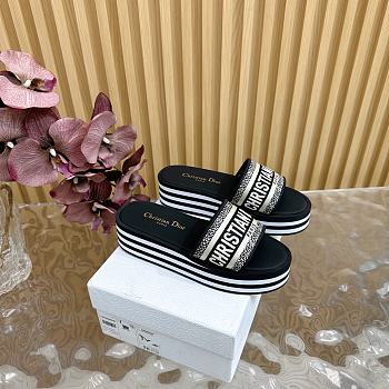 Dior Dway Platform Slide Black Embroidered Cotton