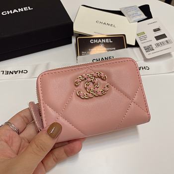 Chanel 19 Zip Coin Pink Lambskin 11.5x8cm