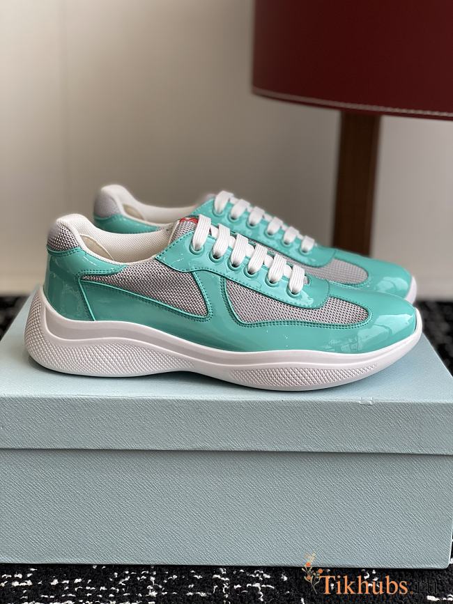 Prada Patent Technical Fabric Green Sneakers - 1