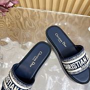 Dior Dway Platform Slide Navy Blue Embroidered Cotton - 5