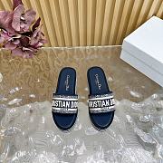 Dior Dway Platform Slide Navy Blue Embroidered Cotton - 4