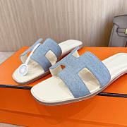 Hermes Denim White Slides - 3
