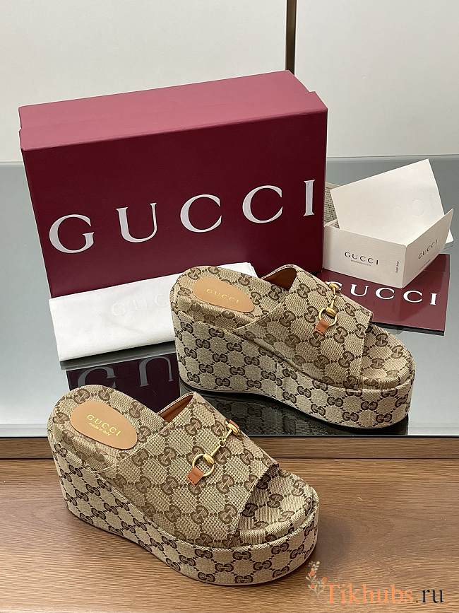 Gucci Women's Wedge Sandal Horsebit Brown - 1