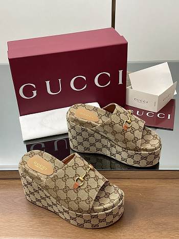 Gucci Women's Wedge Sandal Horsebit Brown