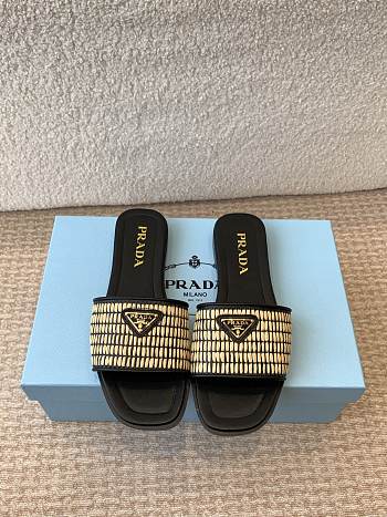 Prada Woven Black Slides