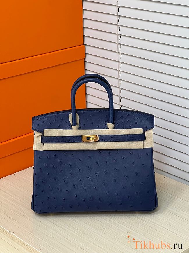 Hermes Birkin 25 Bag Ostrich Navy Blue Gold 25cm - 1